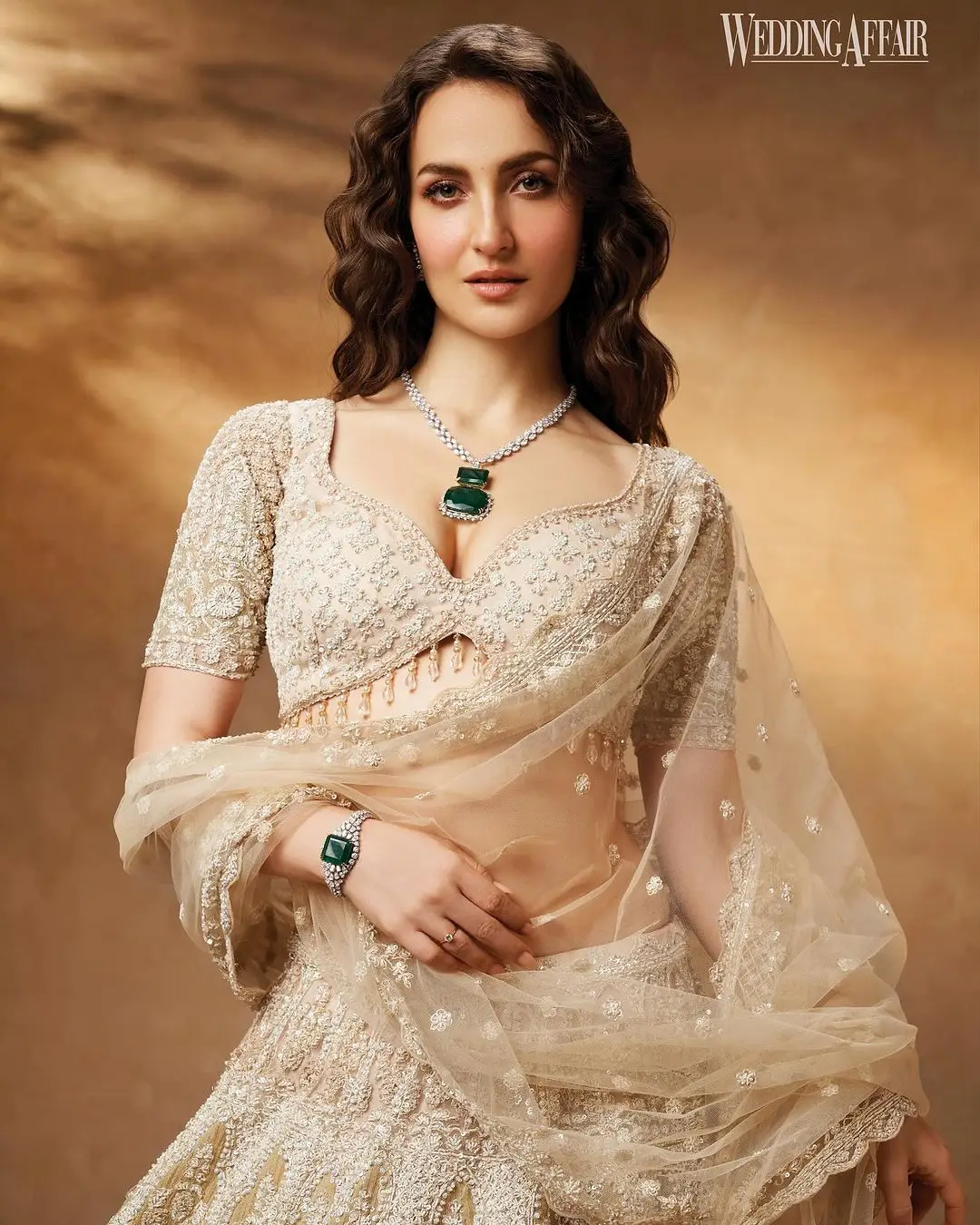 Elli AvrRam Wearing Beautiful Earrings Jewellery White Lehenga Choli